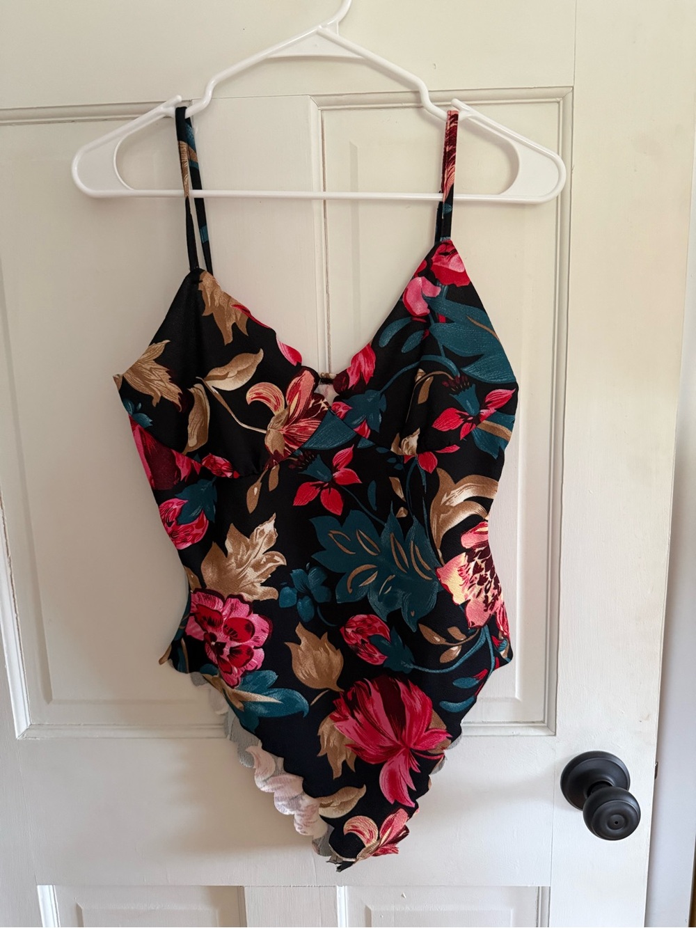 Floral One-Piece Bodysuit - Black with Pink & Teal Floral